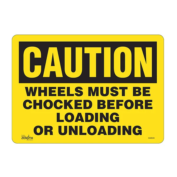 Wheels Must Be Chocked Sign - 14" x 10" - Vinyl - English
