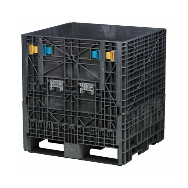 Collapsible Bulk Container - Plastic - 32" x 30" x 34" - 1800 lb Capacity - 2 Gate - Black