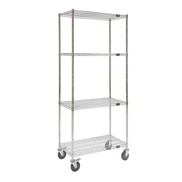 Wire Shelf Cart - 60" x 24" x 80" - 800 lb Capacity - Chrome - 4 Shelf