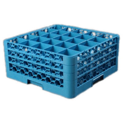 Carlisle 25-Compartment Blue Glass Rack with 3 Blue Extenders