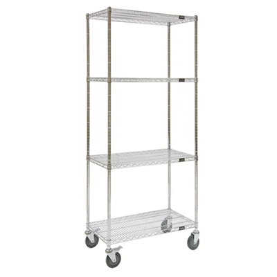 Wire Shelf Cart - 60" x 24" x 69" - 800 lb Capacity - Chrome - 4 Shelf