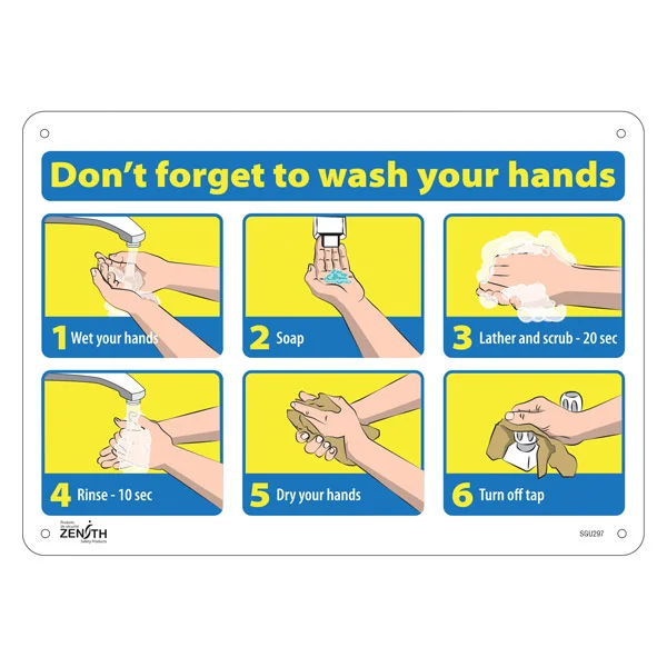 How To Wash Your Hands Sign - 14" x 10" - Plastic - English