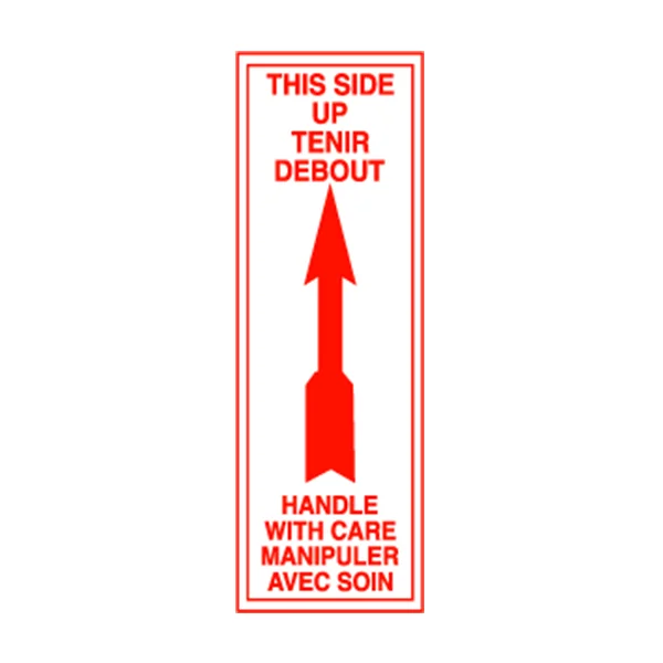 This Side Up Handle With Care Label - 2" x 5" - Red - Bilingual