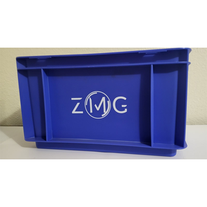 8" W X 7" H X 12" L STRAIGHTWALL STACKABLE PLASTIC STORAGE BIN BLUE W/ ZMG LOGO