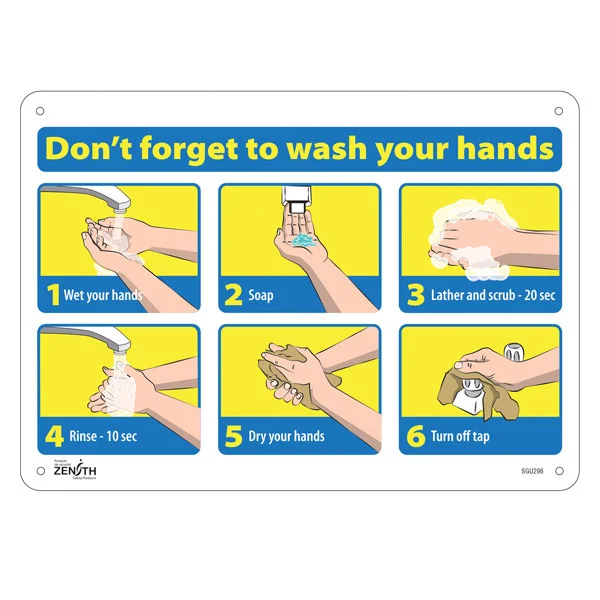 How To Wash Your Hands Sign - 14" x 10" - Aluminum - English
