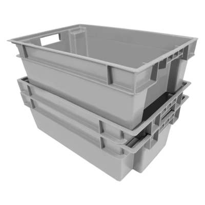 Stack and Nest Bin - Plastic - 24" x 16" x 8" - 44 lb Capacity - Grey
