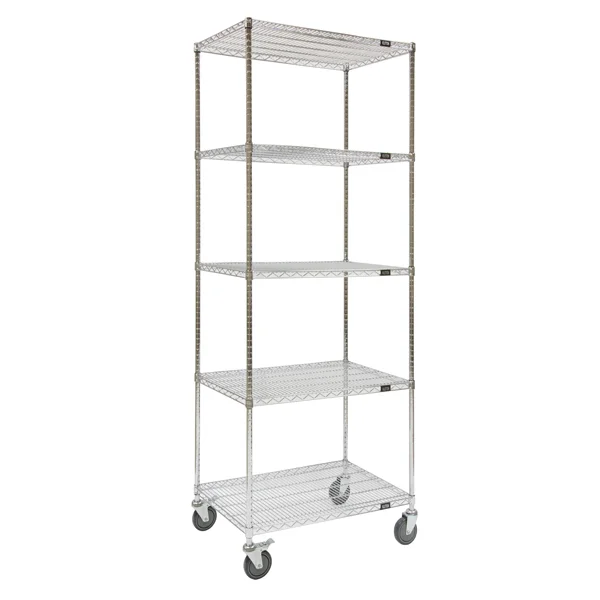 Wire Shelf Cart - 60" x 24" x 92" - 800 lb Capacity - Chrome - 5 Shelf