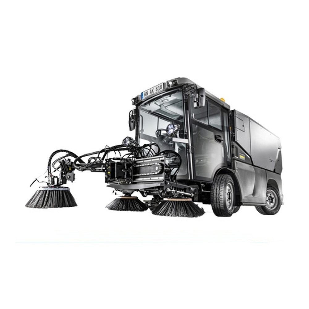 Karcher MC 250 city sweeper with three side brushes, front left