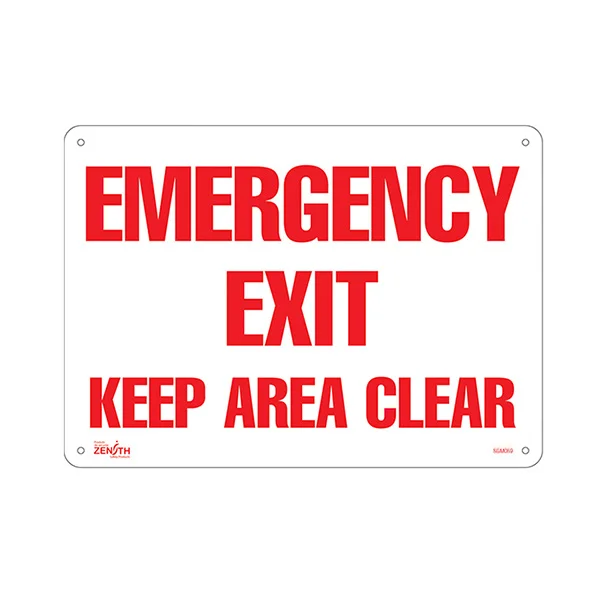 Emergency Exit Keep Area Clear Sign - 14" x 10" - Aluminum - English