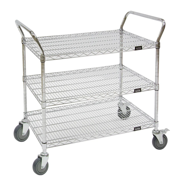Wire Mesh Cart - 36" x 24" x 39" - 800 lb Capacity - Chrome - 3 Shelf