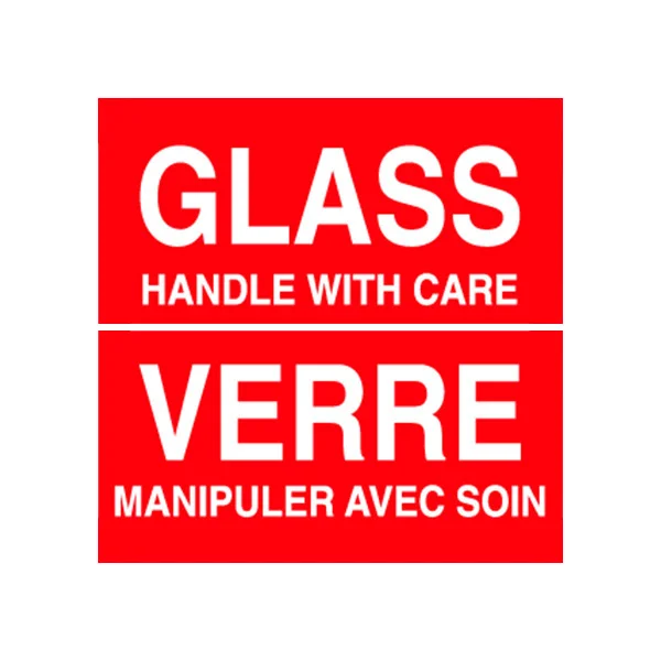 Glass Handle With Care Label - 4" x 4" - Red