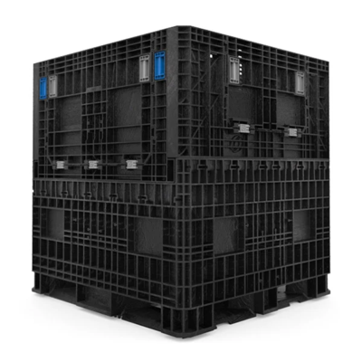 Collapsible Bulk Container - HDPE - 45" x 48" x 50" - 1700 lb Capacity - 2 Door - Black