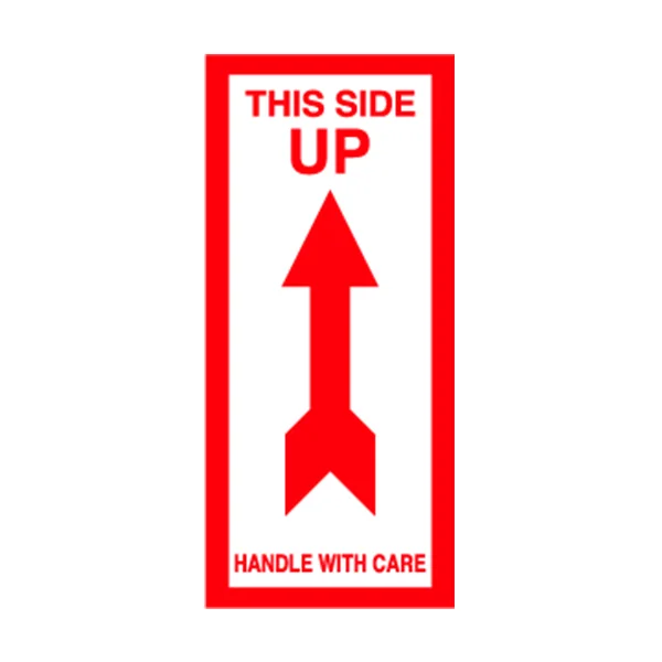 This Side Up Handle With Care Label - 2-1/4" x 5" - Red