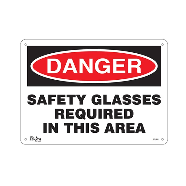 Safety Glasses Required Sign - 14" x 10" - Plastic - English