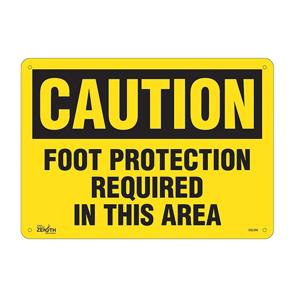 Foot Protection Required Sign - 14" x 10" - Aluminum - English