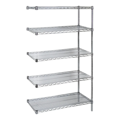 Wire Shelving Unit - Chromate - Heavy-Duty Add-On Kit - 36" x 18" x 86" - 5 Shelf - 2000 lb Capacity