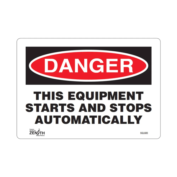 Equipment Starts and Stops Automatically Sign - 10" x 7" - Vinyl - English