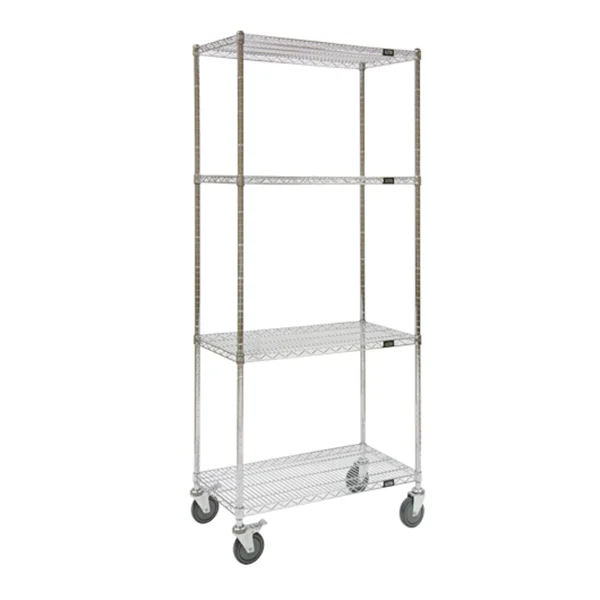 Wire Shelf Cart - 48" x 18" x 80" - 800 lb Capacity - Chrome - 4 Shelf