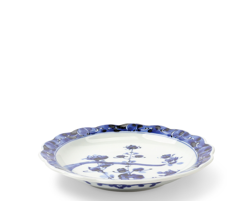 Blue & White Plate Iwa Botan 7.5"