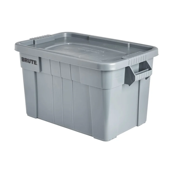 Storage Tote with Lid - Polypropylene - 27-7/8" x 17-3/8" x 15-1/8" - 160 lb Capacity - Grey
