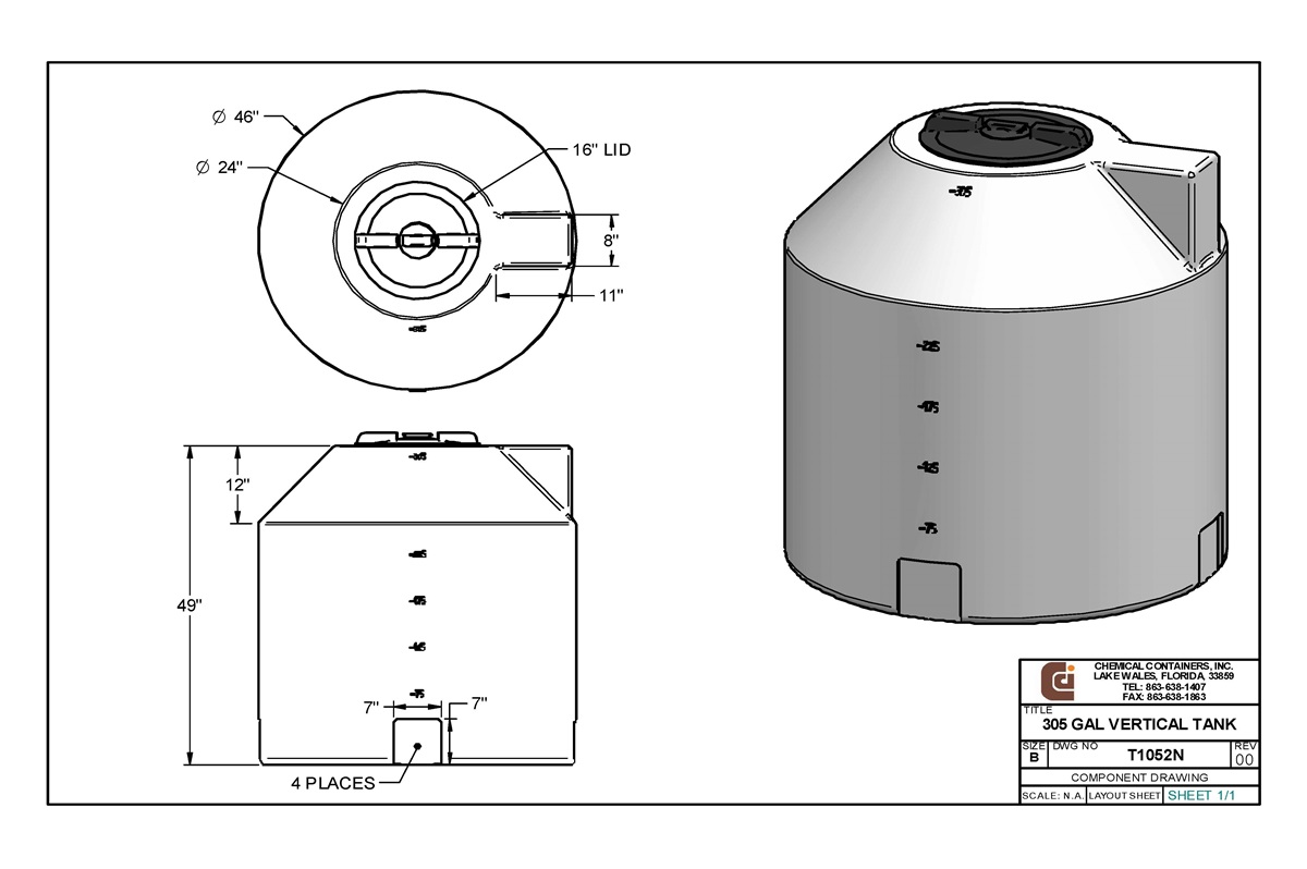CCI 305 Gallon Polyethylene Vertical Storage Tank 46" D x 50" H