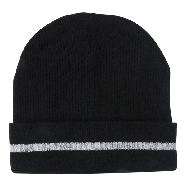 Knit Hat - Black - Reflective Stripe - One Size