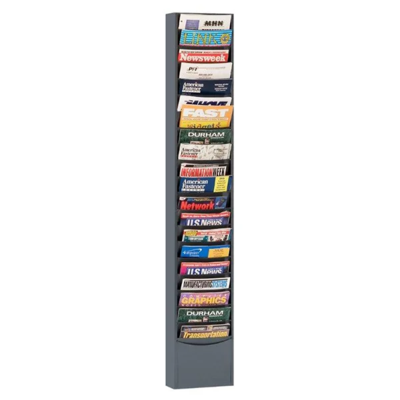 Literature Rack - Steel - 13-1/8" x 4-1/8" x 58-1/2" - 20 Compartment - Grey