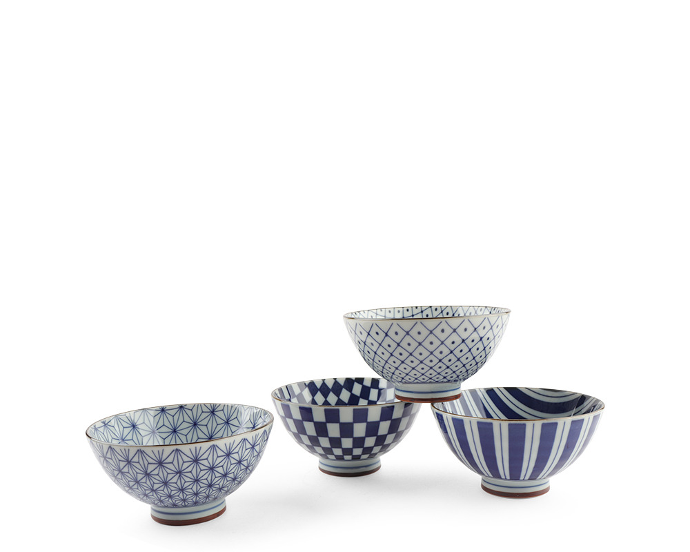 Blue & White 4.5" Rice Bowl Set