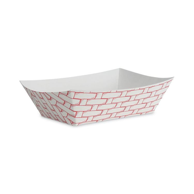 Boardwalk BWK30LAG300 Paper Food Baskets, 3 lb Capacity, Red/Whi