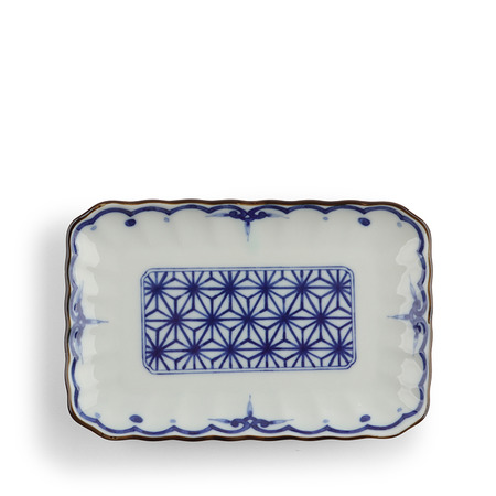 Plate Rectangle Blue & White Arabesque