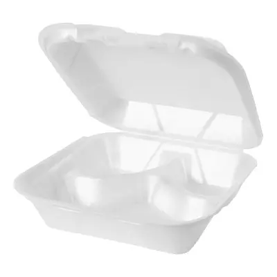 Genpak SN243 8" x 8" Three-Compartment Foam Hinged Container