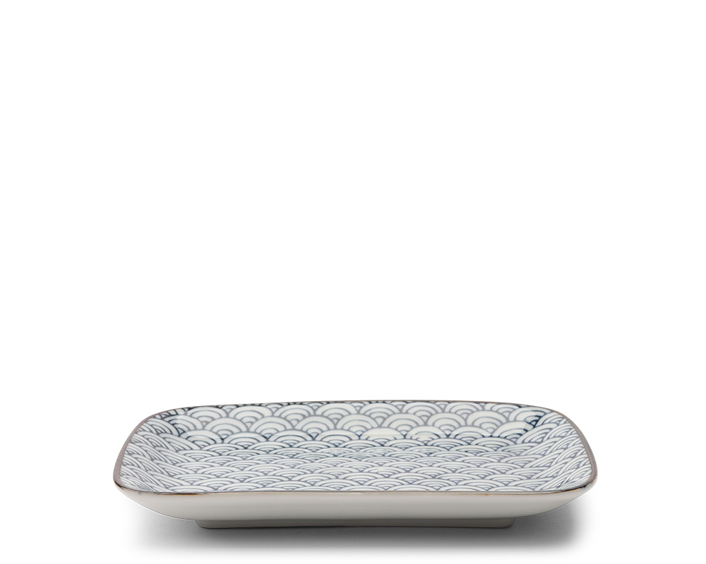 Seikaiha Plate - Blue/Brown