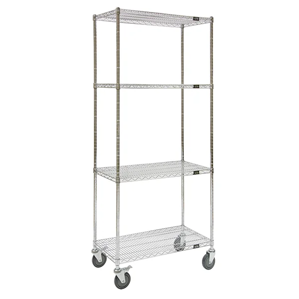 Wire Shelf Cart - 60" x 24" x 69" - 800 lb Capacity - Chrome - 4 Shelf