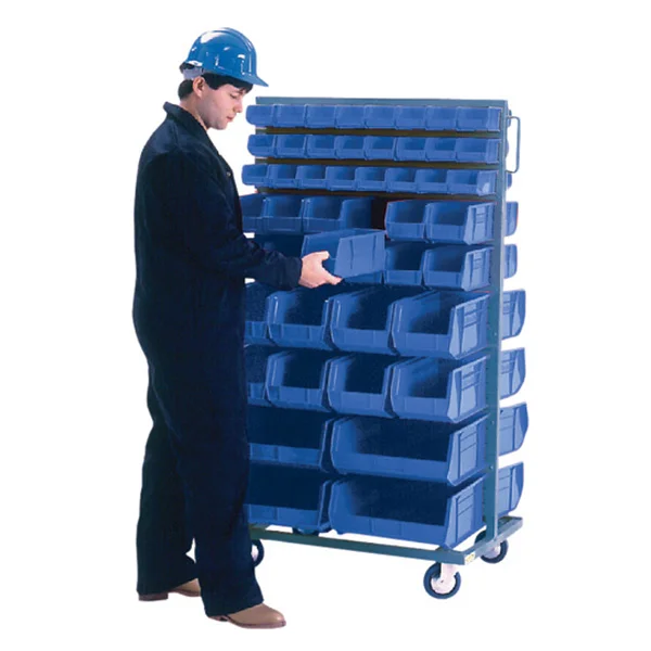 Mobile Bin Rack - Steel - Double-Sided - 36" x 24" x 63" - 96 Bin - 1000 lb Capacity - Blue