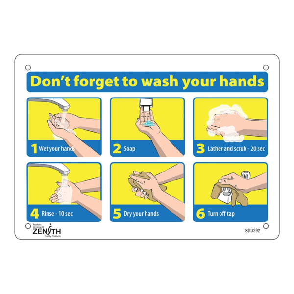 How To Wash Your Hands Sign - 10" x 7" - Aluminum - English