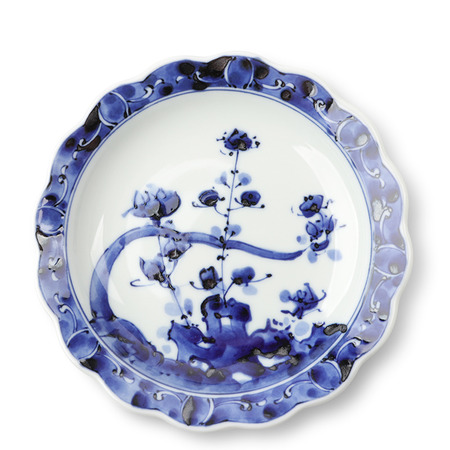 Blue & White Plate Iwa Botan 7.5"