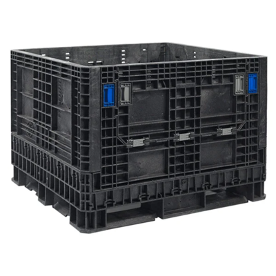 Collapsible Bulk Container - Plastic - 48" x 45" x 34" - 2 Door - Black