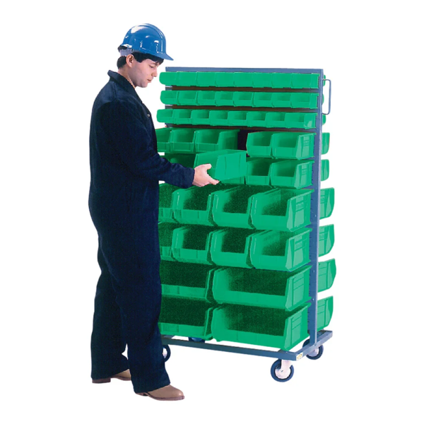 Mobile Bin Rack - Steel - Double-Sided - 36" x 24" x 63" - 96 Bin - 1000 lb Capacity - Green