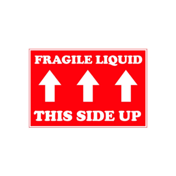 Fragile Liquid This Side Up Label - 4" x 6" - Red