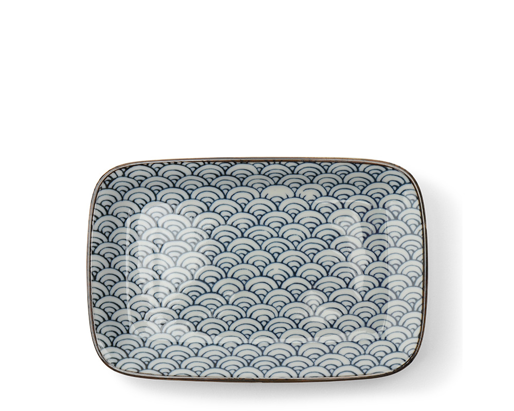 Seikaiha Plate - Blue/Brown