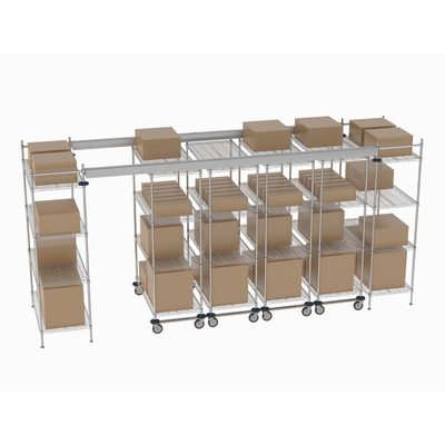 Metro TT16-E2448M2448C Top-Track Overhead Track Shelving Complete Kit for 16 ft. Spaces, 48" Wide Chrome Wire Shelves