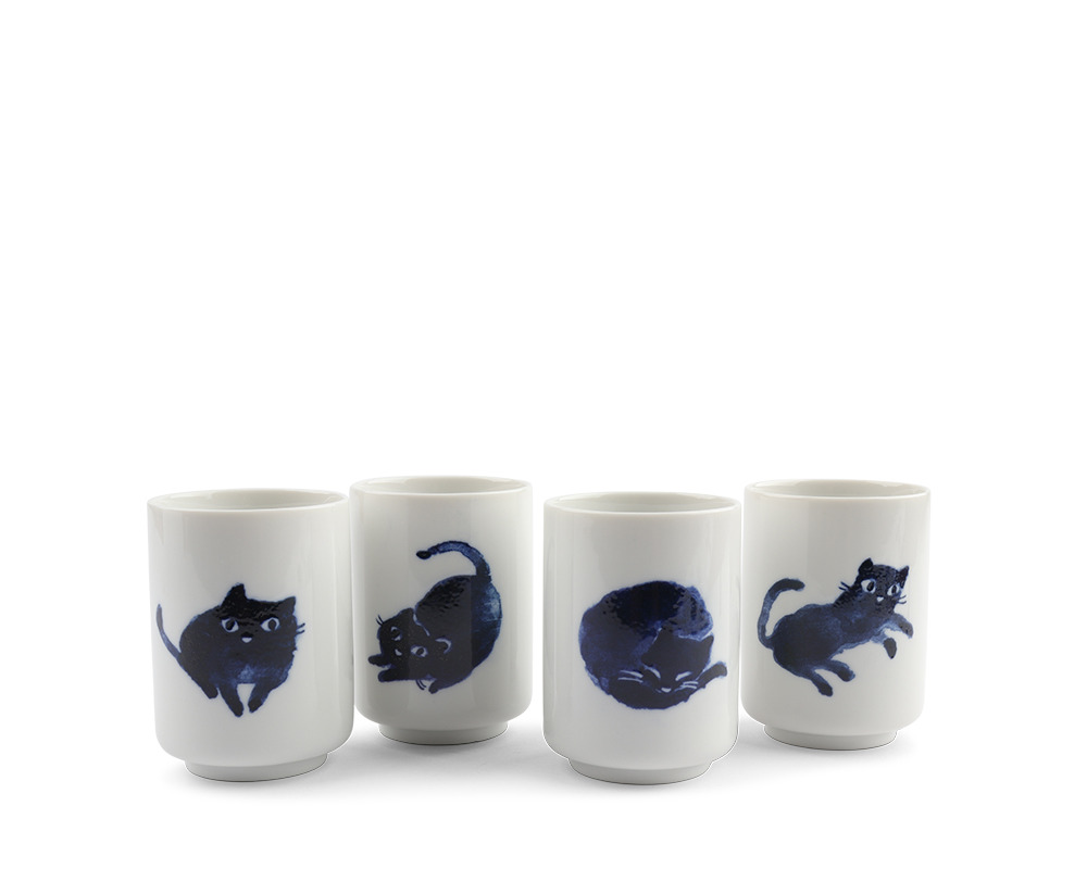 Midnight Blue Cat Cup Set