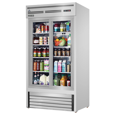 Everest EMGR33-SS Reach-In Merchandising Refrigerator 2 Glass Doors, 115v, NSF - 33 cu. ft.