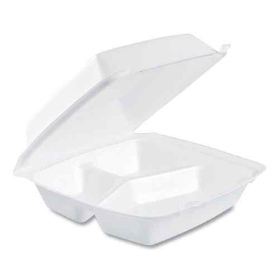 Boardwalk DCC85HT3R Foam Hinged Lid Containers, 3-Compartment
