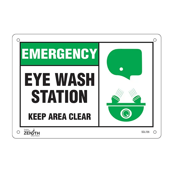 Eye Wash Station Keep Area Clear Sign - 10" x 7" - Plastic - English