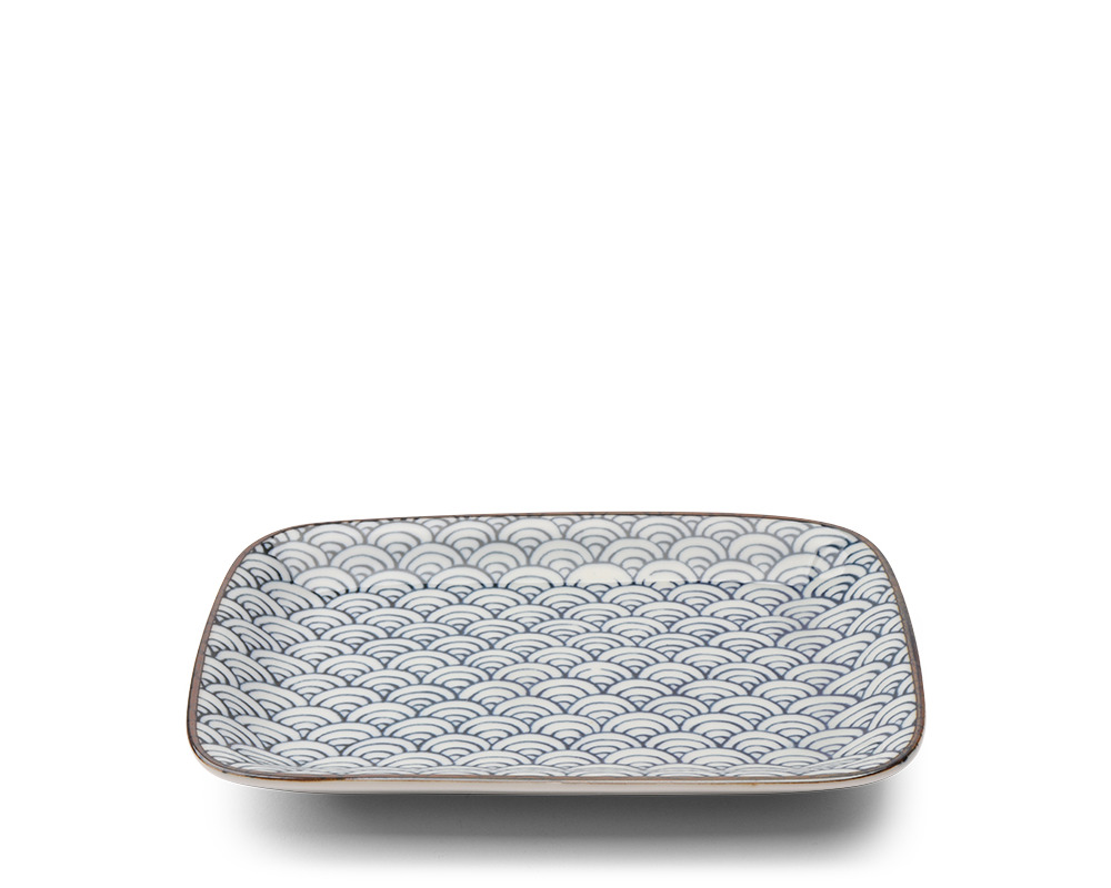 Seikaiha Plate - Blue/Brown