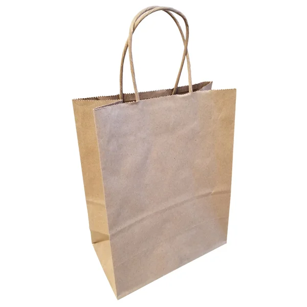 Kraft Shopping Bags - 8" x 4-1/2" x 10-1/4" - Twisted Handles - Tempo