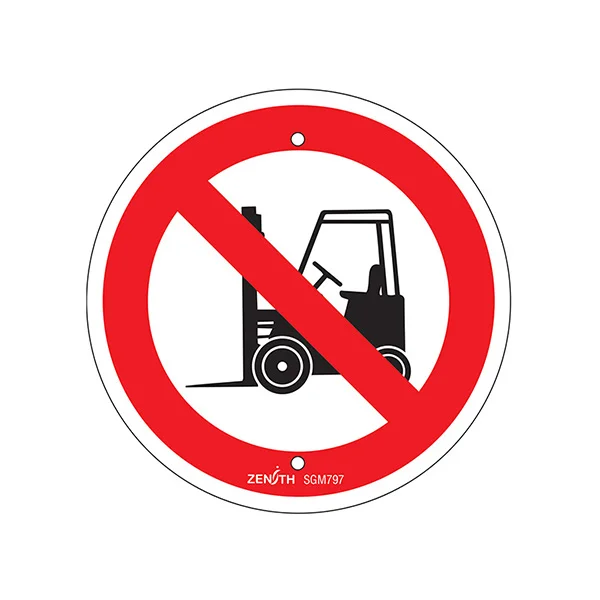 No Forklifts Sign - 6" Diameter - Plastic - Pictogram