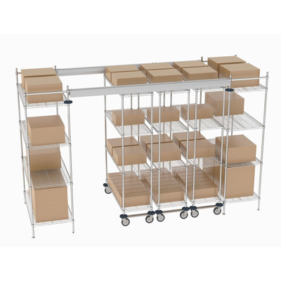 Metro TT12-E2448M1848C Top-Track Overhead Track Shelving Complete Kit for 12 ft. Spaces, 48" Wide Chrome Wire Shelves