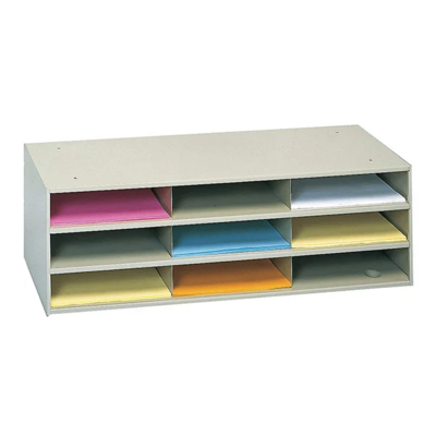 Literature Organizer - Steel - 33-3/4" x 11-5/8" x 10-3/4" - 9 Compartment - Tan